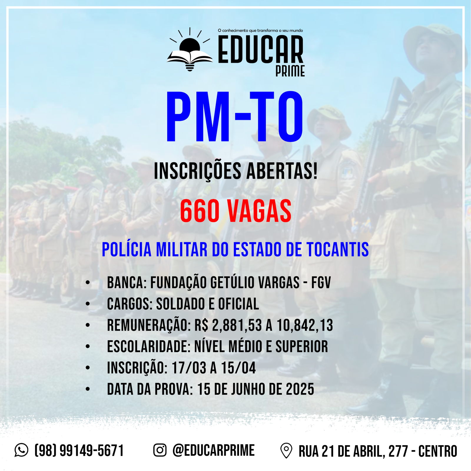 INSCRIÇÕES ABERTAS PM TOCANTIS (1X1)
